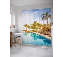 Штора (занавеска) для ванной JoyArty "Курорт в отеле" из сатена, 180х200 см с крючками, sc_16520