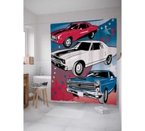 Штора (занавеска) для ванной JoyArty "Любимые американские авто" из сатена, 180х200 см с крючками, sc_18213