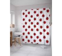 Штора (занавеска) для ванной JoyArty "Узор с божьими коровками" из сатена, 180х200 см с крючками, sc_16754