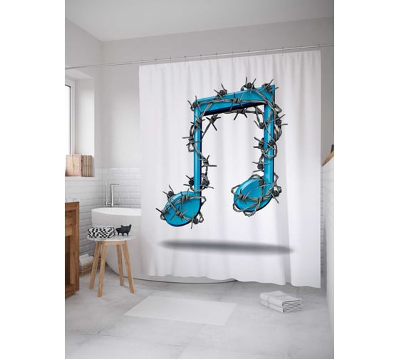Штора (занавеска) для ванной JoyArty "Колючая нота" из сатена, 180х200 см с крючками, sc_12004 1