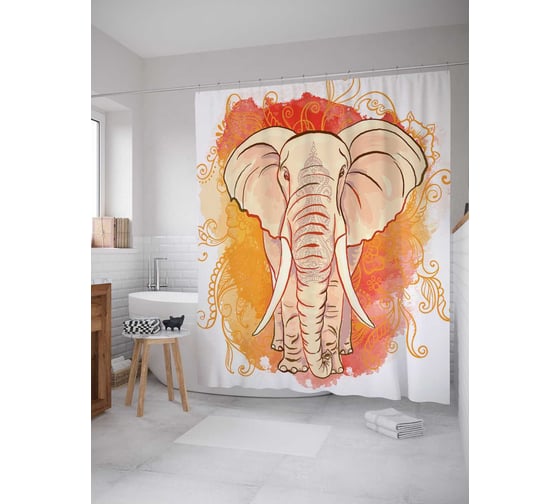 Штора (занавеска) для ванной JoyArty "Добрый слон" из сатена, 180х200 см с крючками, sc_13716 1