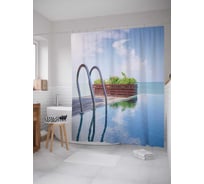Штора (занавеска) для ванной JoyArty "Экзотический бассейн" из сатена, 180х200 см с крючками, sc_12815