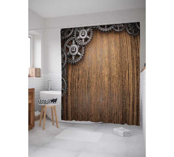 Штора (занавеска) для ванной JoyArty "Механическая сцена" из сатена, 180х200 см с крючками, sc_10934