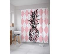 Штора (занавеска) для ванной JoyArty "Ананасовый аргайл" из сатена, 180х200 см с крючками, sc_26042