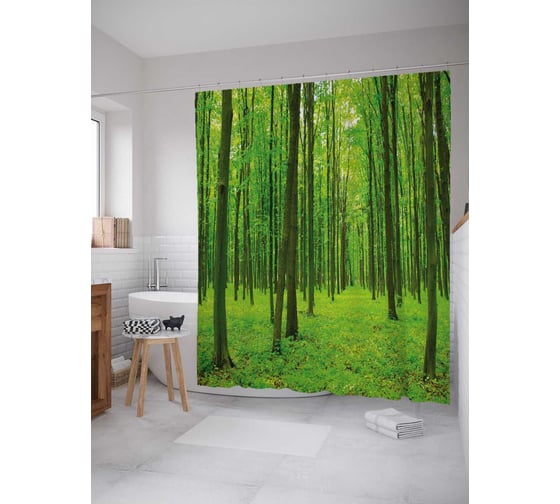 Штора (занавеска) для ванной JoyArty "Лесная зелень" из сатена, 180х200 см с крючками, sc_18945 1