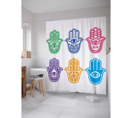 Штора (занавеска) для ванной JoyArty "Защитный амулет" из сатена, 180х200 см с крючками, sc_19263 1