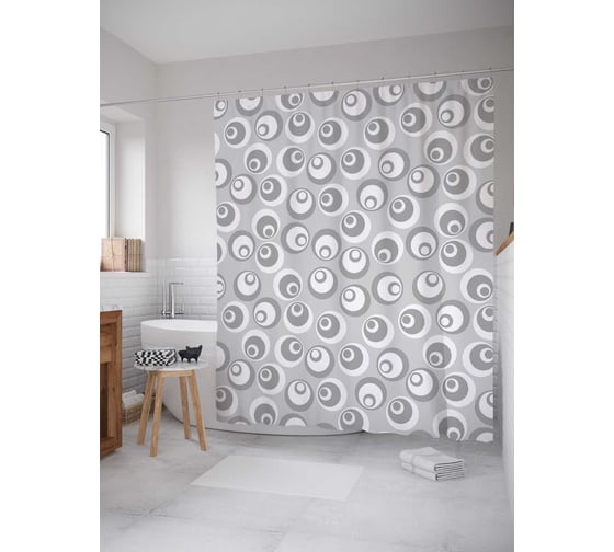 Штора (занавеска) для ванной JoyArty "Узоры с кругами" из сатена, 180х200 см с крючками, sc_19288