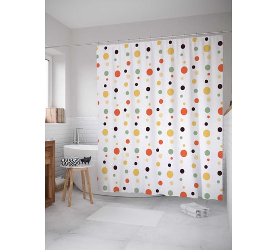 Штора (занавеска) для ванной JoyArty "Падение шаров" из сатена, 180х200 см с крючками, sc_20816 1