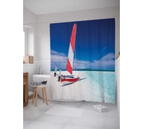 Штора (занавеска) для ванной JoyArty "Парусник на берегу" из сатена, 180х200 см с крючками, sc_11679