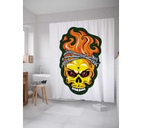 Штора (занавеска) для ванной JoyArty "Череп с колючей проволокой" из сатена, 180х200 см с крючками, sc_12002