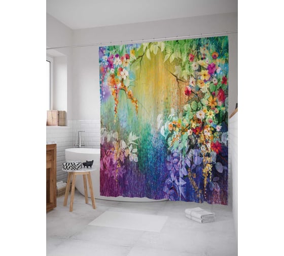 Штора (занавеска) для ванной JoyArty "Туннель из цветов" из сатена, 180х200 см с крючками, sc_21171 1