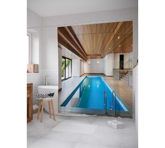 Штора (занавеска) для ванной JoyArty "Дорогой бассейн" из сатена, 180х200 см с крючками, sc_12829 1