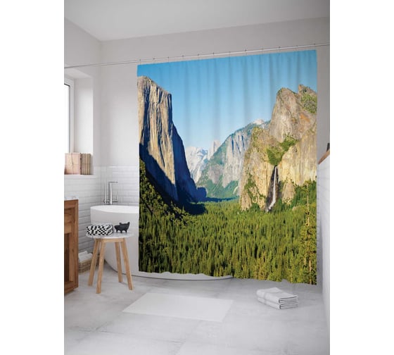 Штора (занавеска) для ванной JoyArty "Горный массив" из сатена, 180х200 см с крючками, sc_19036 1