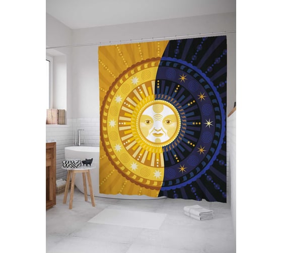 Штора (занавеска) для ванной JoyArty "Суточные перемены" из сатена, 180х200 см с крючками, sc_21180