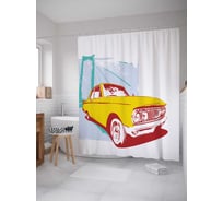 Штора (занавеска) для ванной JoyArty "Такси на мосту" из сатена, 180х200 см с крючками, sc_17117