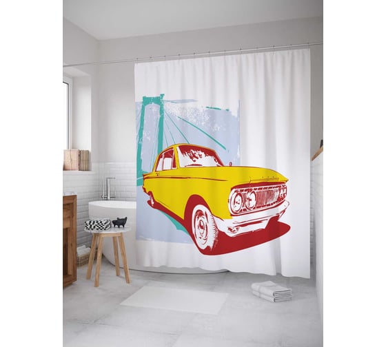 Штора (занавеска) для ванной JoyArty "Такси на мосту" из сатена, 180х200 см с крючками, sc_17117 1