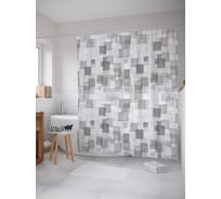 Штора (занавеска) для ванной JoyArty "Квадратные туманы" из сатена, 180х200 см с крючками, sc_20890