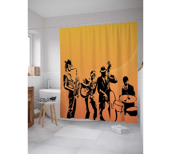 Штора (занавеска) для ванной JoyArty "Зажигательные музыканты" из сатена, 180х200 см с крючками, sc_16691 1