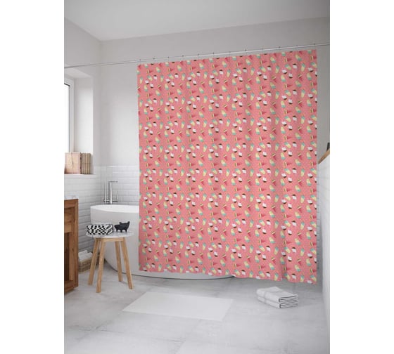 Штора (занавеска) для ванной JoyArty "Вкусные мороженки" из сатена, 180х200 см с крючками, sc_136741 1