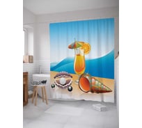 Штора (занавеска) для ванной JoyArty "Коктейль на пляже" из сатена, 180х200 см с крючками, sc_14163