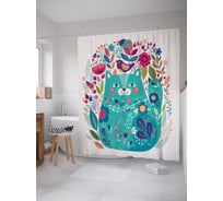 Штора (занавеска) для ванной JoyArty "Счастливый котик" из сатена, 180х200 см с крючками, sc_26252