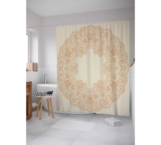 Штора (занавеска) для ванной JoyArty "Круг с цветочными узорами" из сатена, 180х200 см с крючками, sc_13525 1