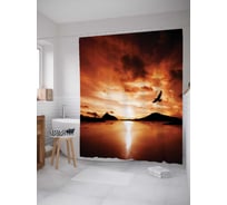 Штора (занавеска) для ванной JoyArty "Орел летит в закат" из сатена, 180х200 см с крючками, sc_16693