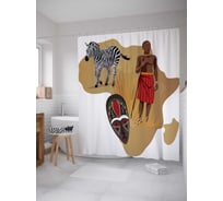 Штора (занавеска) для ванной JoyArty "Африканец и зебра" из сатена, 180х200 см с крючками, sc_15366