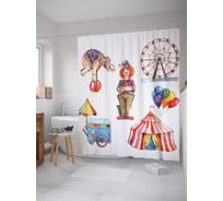 Штора (занавеска) для ванной JoyArty "Цирковые радости" из сатена, 180х200 см с крючками, sc_15460