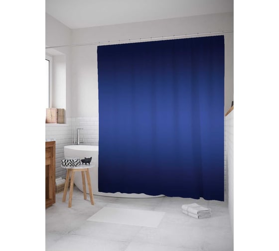 Штора (занавеска) для ванной JoyArty "Синее переливание" из сатена, 180х200 см с крючками, sc_23573 1