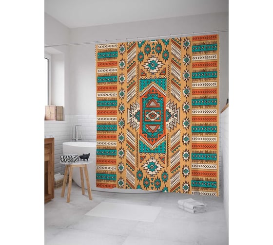 Штора (занавеска) для ванной JoyArty "Фигурное собрание" из сатена, 180х200 см с крючками, sc_26703 1