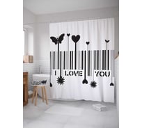 Штора (занавеска) для ванной JoyArty "Любовный штрих код" из сатена, 180х200 см с крючками, sc_2910