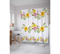 Штора (занавеска) для ванной JoyArty "Цветочная баллада" из сатена, 180х200 см с крючками, sc_16662