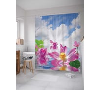 Штора (занавеска) для ванной JoyArty "Нежные водные лилии" из сатена, 180х200 см с крючками, sc_2636