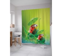 Штора (занавеска) для ванной JoyArty "Забавные божьи коровки" из сатена, 180х200 см с крючками, sc_2628