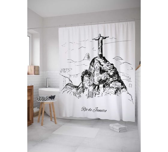 Штора (занавеска) для ванной JoyArty "Рио-де-Жанейро" из сатена, 180х200 см с крючками, sc_17082 1