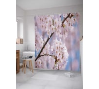 Штора (занавеска) для ванной JoyArty "Цветки яблони" из сатена, 180х200 см с крючками, sc_26798