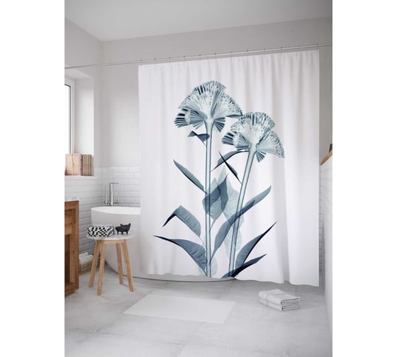 Штора (занавеска) для ванной JoyArty "Мечтательные цветы" из сатена, 180х200 см с крючками, sc_14472 1