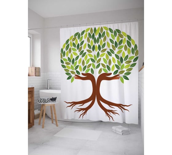 Штора (занавеска) для ванной JoyArty "Стилистическое дерево" из сатена, 180х200 см с крючками, sc_13471 1