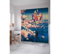 Штора (занавеска) для ванной JoyArty "Мальчик на воздушных шариках" из сатена, 180х200 см с крючками, sc_25884