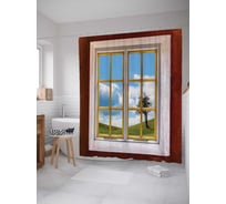 Штора (занавеска) для ванной JoyArty "Одинокое дерево у окна" из сатена, 180х200 см с крючками, sc_16498