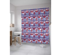 Штора (занавеска) для ванной JoyArty "Морские полосы с якорями" из сатена, 180х200 см с крючками, sc_11071