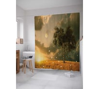 Штора (занавеска) для ванной JoyArty "Волшебный закат на холме" из сатена, 180х200 см с крючками, sc_12915