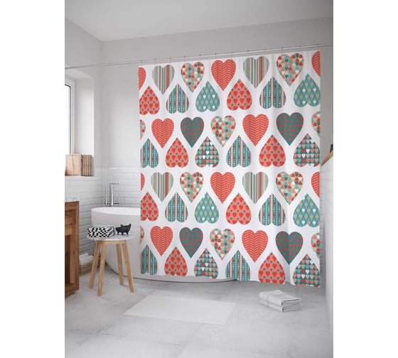 Штора (занавеска) для ванной JoyArty "Домашние сердца" из сатена, 180х200 см с крючками, sc_22892 1