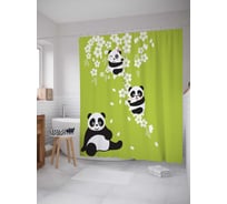 Штора (занавеска) для ванной JoyArty "Панды улыбаются" из сатена, 180х200 см с крючками, sc_17654