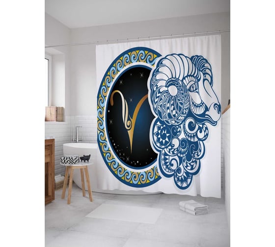 Штора (занавеска) для ванной JoyArty "Спокойный овен" из сатена, 180х200 см с крючками, sc_18716