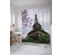 Штора (занавеска) для ванной JoyArty "Весна в париже" из сатена, 180х200 см с крючками, sc_16237