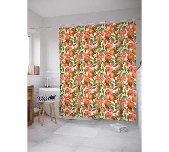 Штора (занавеска) для ванной JoyArty "Сочные мандарины" из сатена, 180х200 см sc_378594 1