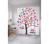 Штора (занавеска) для ванной JoyArty "Совы на дереве любви" из сатена, 180х200 см с крючками, sc_10813