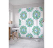 Штора (занавеска) для ванной JoyArty "Узоры с кругами" из сатена, 180х200 см с крючками, sc_18378